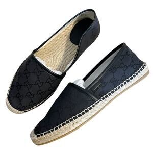 Gucci Black Monogram Canvas Espadrille Flats 38.5